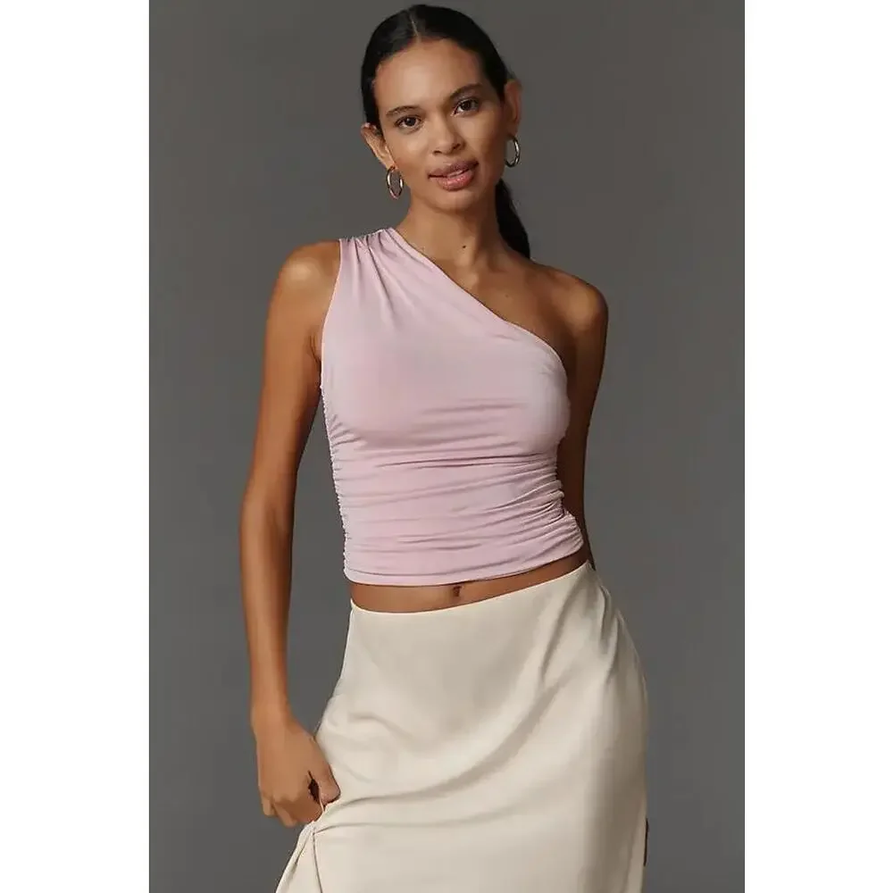 NWT Anthropologie Lilac Fitted One Shoulder Ruched Top- Size Medium - Picture 1 of 9